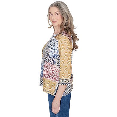 Petite Alfred Dunner Abstract Patchwork 3/4-Sleeve Top