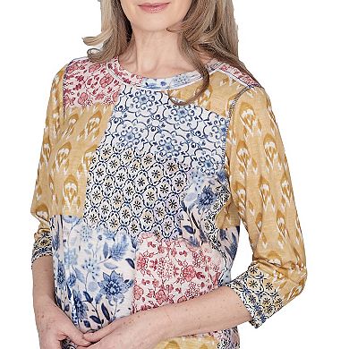 Petite Alfred Dunner Abstract Patchwork 3/4-Sleeve Top
