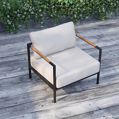 Merrick Lane Eastport Outdoor Accent Chair with Removable Plush Fabric Cushions