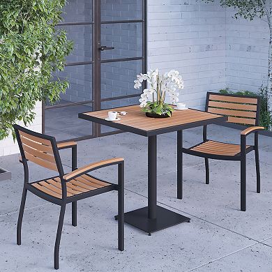 Merrick Lane Alani Three Piece Faux Teak Patio Dining Set with Table and Two Chairs