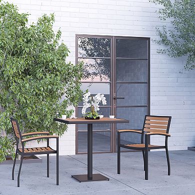 Merrick Lane Alani Three Piece Faux Teak Patio Dining Set with Table and Two Chairs