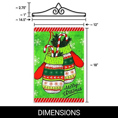 G128 Combo Set: Garden Flag Hanger And Garden Flag Merry Christmas Mittens 12"x18"