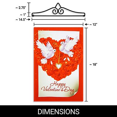 G128 Combo Set: Garden Flag Hanger And Garden Flag Happy Valentine's Day Doves 12"x18"
