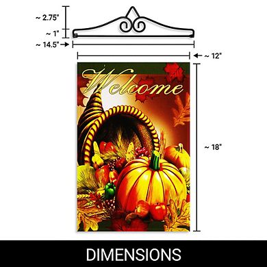 G128 Combo Set: Garden Flag Hanger And Garden Flag Welcome Cornucopia With Pumpkin 12"x18"