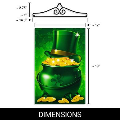 G128 Combo Set: Garden Flag Hanger And Garden Flag Pot Of Gold And Hat 12"x18"