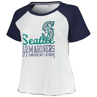 Women's Soft as a Grape White Seattle Mariners Plus Size Baseball Raglan T-Shirt