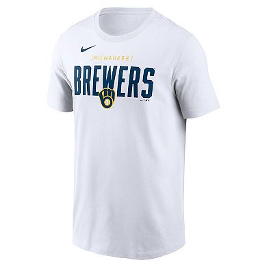 Men's Nike White Milwaukee Brewers Home Team Bracket Stack T-Shirt