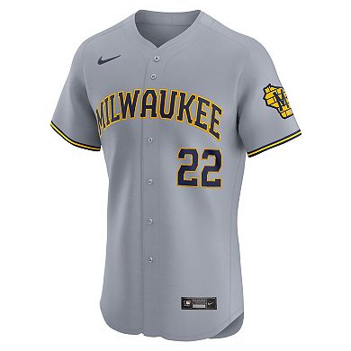 Men's Nike Christian Yelich Gray Milwaukee Brewers Road Elite Player Jersey
