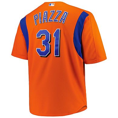 Men's Mitchell & Ness Mike Piazza Orange New York Mets Big & Tall Cooperstown Collection Mesh Batting Practice Jersey