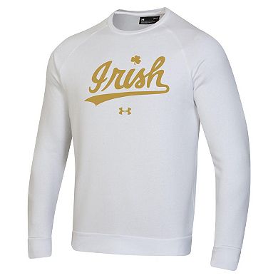 Men's Under Armour White Notre Dame Fighting Irish Rival Gold Rush Raglan Pullover Sweatshirt