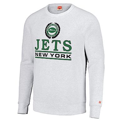 Unisex Homage  White New York Jets Crest Tri-Blend Crewneck Pullover Sweatshirt