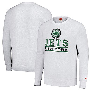 Unisex Homage  White New York Jets Crest Tri-Blend Crewneck Pullover Sweatshirt