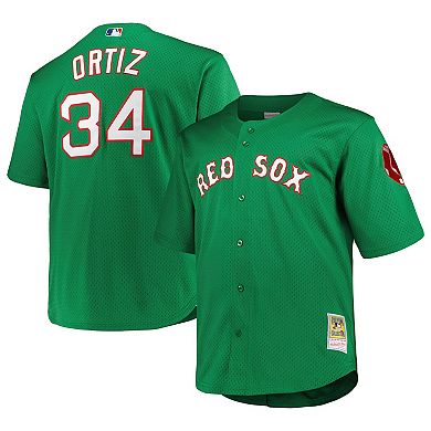 Men's Mitchell & Ness David Ortiz Kelly Green Boston Red Sox Big & Tall Cooperstown Collection Mesh Batting Practice Jersey