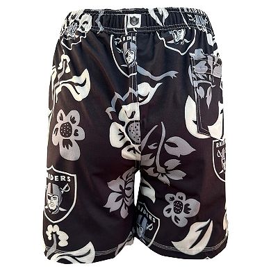 Youth Wes & Willy Black Las Vegas Raiders Floral Volley Swim Trunks