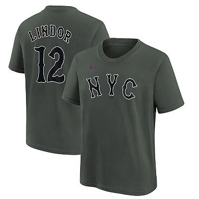 Youth Nike Francisco Lindor Charcoal New York Mets 2024 City Connect Name & Number T-Shirt