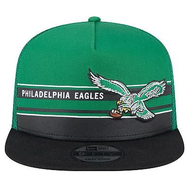 Men's New Era Kelly Green/Black Philadelphia Eagles Half Stripe Trucker 9FIFTY Snapback Hat