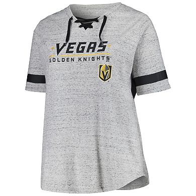 Women's Fanatics Heather Gray Vegas Golden Knights Plus Size Lace-Up  T-Shirt