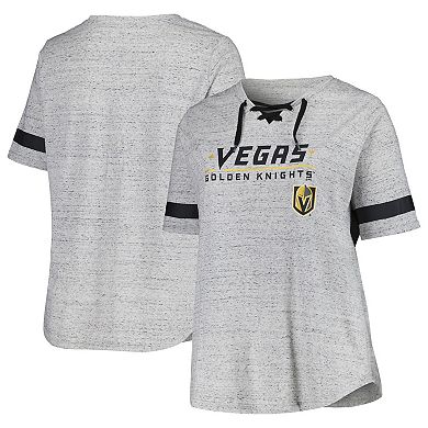 Women's Fanatics Heather Gray Vegas Golden Knights Plus Size Lace-Up  T-Shirt