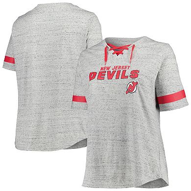 Women's Fanatics Branded Heather Gray New Jersey Devils Plus Size Lace-Up  T-Shirt