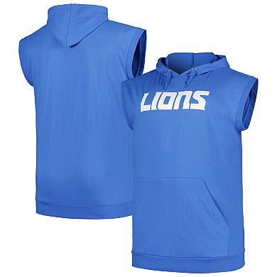Men's Fanatics Branded Blue Detroit Lions Big & Tall Muscle Sleeveless Pullover Hoodie