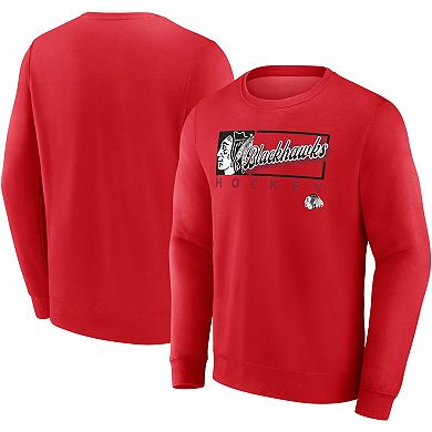 Men's Fanatics Branded Red Chicago Blackhawks Focus Fleece Pullover Sweatshirt