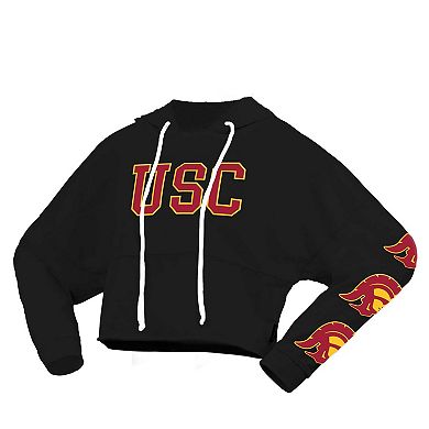 Women's Spirit Jersey Black USC Trojans Oversized Cropped Pullover Hoodie