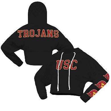Women's Spirit Jersey Black USC Trojans Oversized Cropped Pullover Hoodie