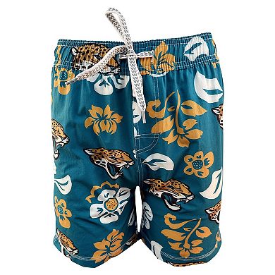 Youth Wes & Willy Teal Jacksonville Jaguars Floral Volley Swim Trunks