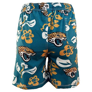 Youth Wes & Willy Teal Jacksonville Jaguars Floral Volley Swim Trunks