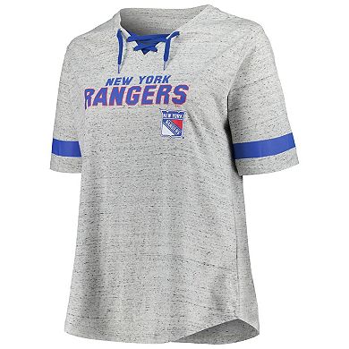 Women's Fanatics Branded Heather Gray New York Rangers Plus Size Lace-Up  T-Shirt