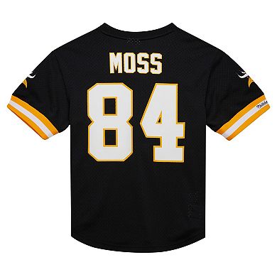 Men's Mitchell & Ness Randy Moss Black Minnesota Vikings Retired Player Name & Number Mesh Top