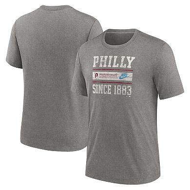 Men's Nike Heather Charcoal Philadelphia Phillies Cooperstown Collection Local Stack Tri-Blend T-Shirt
