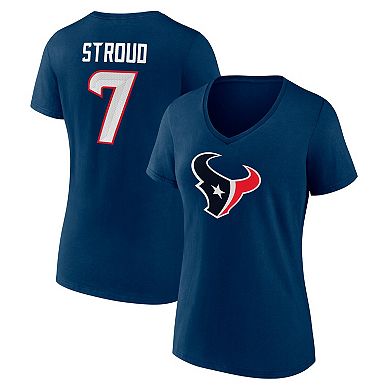 Women's Fanatics Branded C.J. Stroud Navy Houston Texans Icon Player Name & Number V-Neck T-Shirt