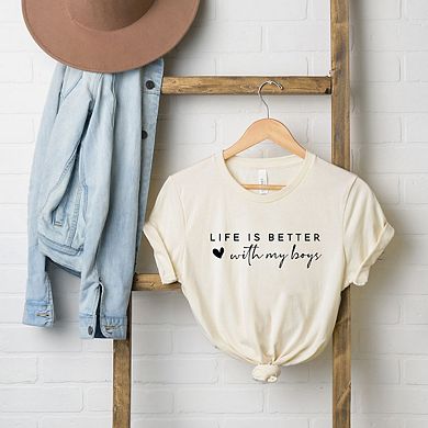 Life Is Better With My Boys Heart Short Sleeve Graphic Tee