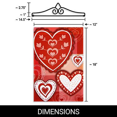 G128 Combo Set: Garden Flag Hanger And Garden Flag Patchwork Hearts 12"x18"