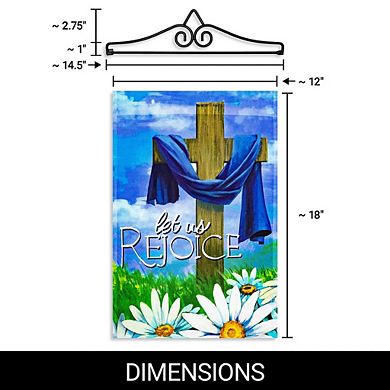 G128 Combo Set: Garden Flag Hanger And Garden Flag Let Us Rejoice Easter Cross 12"x18"