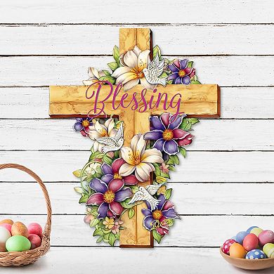 Floral Dove Blessing Cross Holiday Door Decor By G. Debrekht