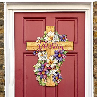 Floral Dove Blessing Cross Holiday Door Decor By G. Debrekht