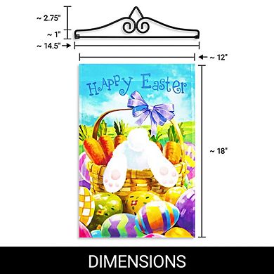 G128 Combo: Garden Flag Hanger And Garden Flag Easter Carrots Eggs With Bunny In Basket 12"x18"