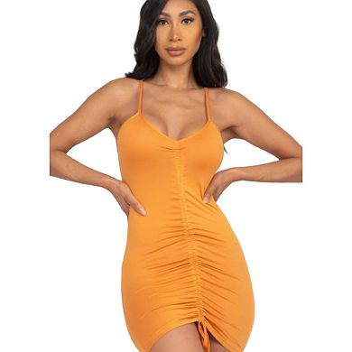 Adjustable Ruched Front Detail Mini Dress