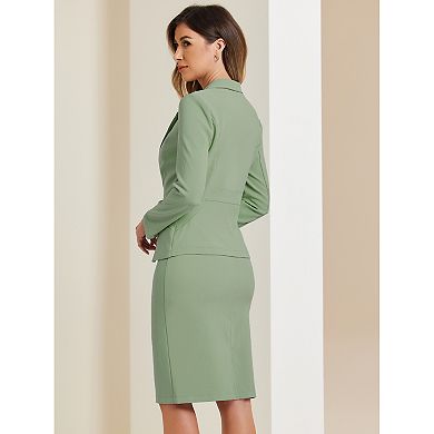 Women's 2 Piece Suit Skirt Set Business Long Sleeve Blazer And Pencil Skirt Outfit