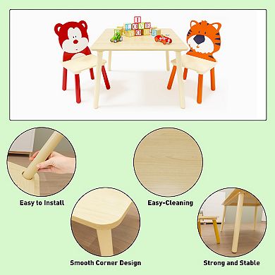 Hivvago Animal Designed Kid's Wooden Table With 2 Chair Set Activity Play Table Set (bear Tiger)