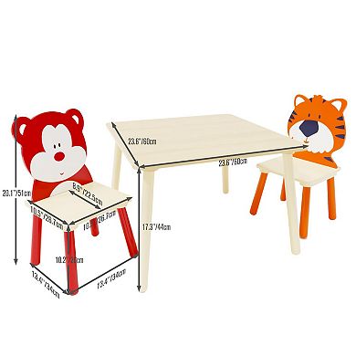 Hivvago Animal Designed Kid's Wooden Table With 2 Chair Set Activity Play Table Set (bear Tiger)