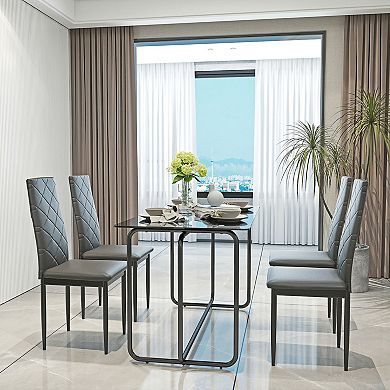 Hivvago Set Of 5 Tempered Glass Dining Table And Chair With Metal Leg Set