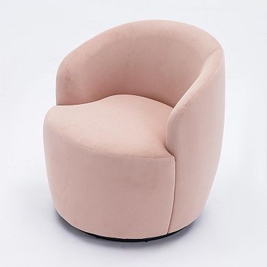 Hivvago Velvet Fabric Swivel Accent Armchair Plain Barrel Chair With Metal Ring