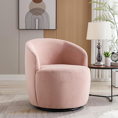 Hivvago Velvet Fabric Swivel Accent Armchair Plain Barrel Chair With Metal Ring