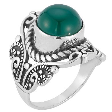 Sunkissed Sterling Sterling Silver Oxidized Green Agate Signet Ring