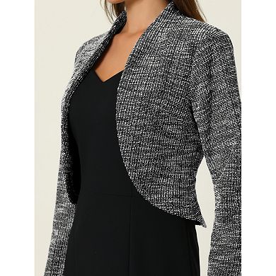 Women's Tweed Shrug Top Long Sleeve Open Front Elegant Cropped Cardigan