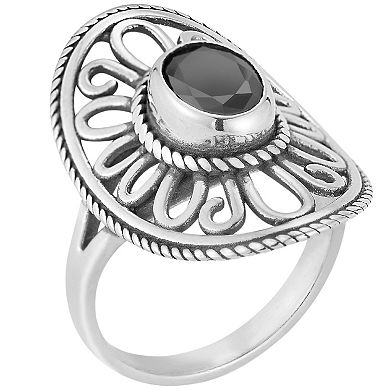Sunkissed Sterling Sterling Silver Oxidized Cubic Zirconia Floral Ring