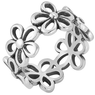 Sunkissed Sterling Sterling Silver Oxidized Open Flower Band Ring